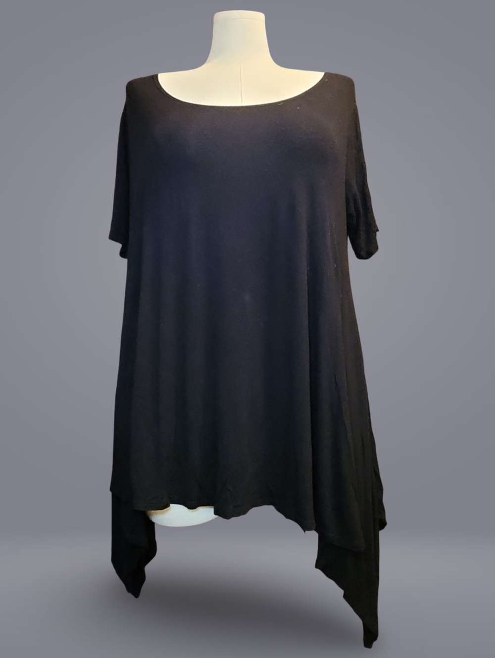 ❥Black Asymmetrical Hem Scoop Neck Short Sleeve Tunic Top Women's Casual❥